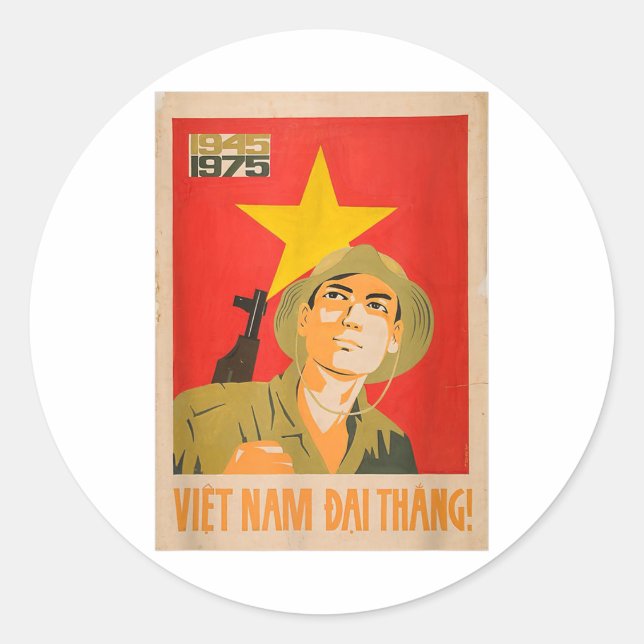 Adesivo Redondo Poster de Propaganda Vietcong - Comunista da Guerr (Frente)