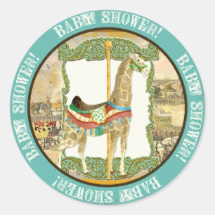 Adesivo Redondo Poster do circo do vintage, chá de fraldas do