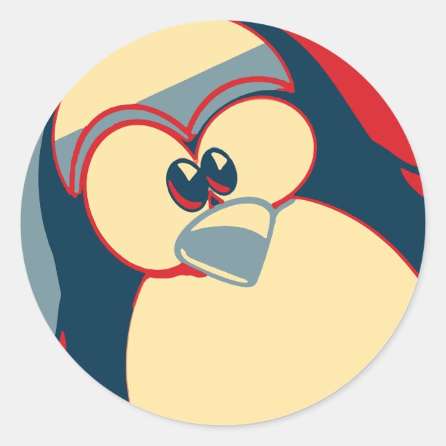 Adesivo Redondo Poster do pinguim Tux do Linux Obama (Frente)