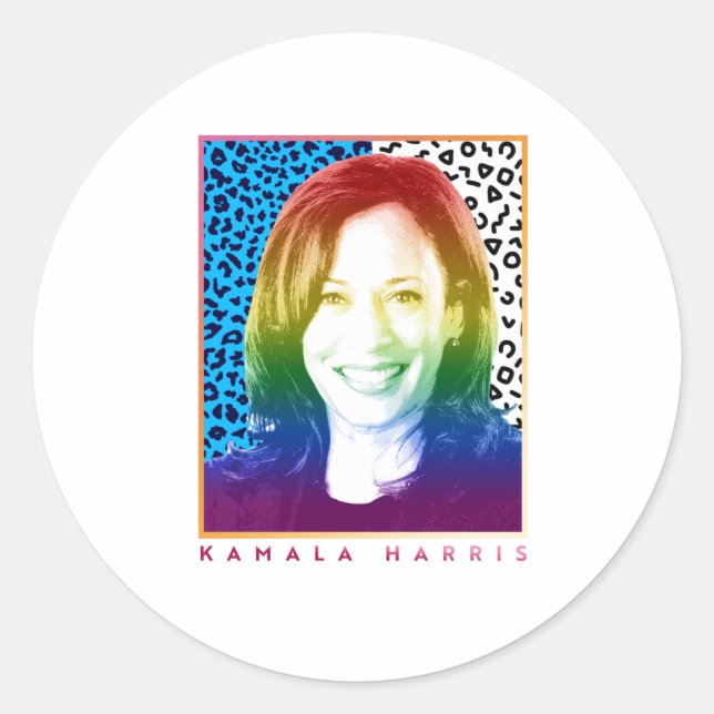 Adesivo Redondo poster dos anos 80 - Orgulho de Kamala Harris (Frente)