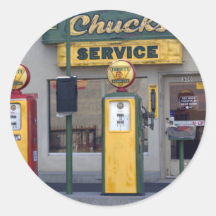 Adesivo Redondo Posto de gasolina velho