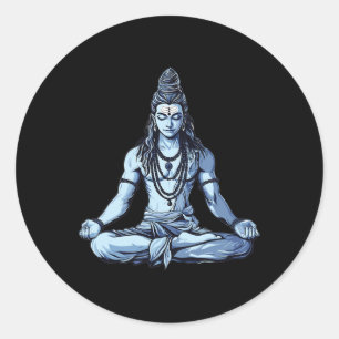 Adesivo Redondo Postura Sentada do Shiva Mahadev Inspirada no Yoga