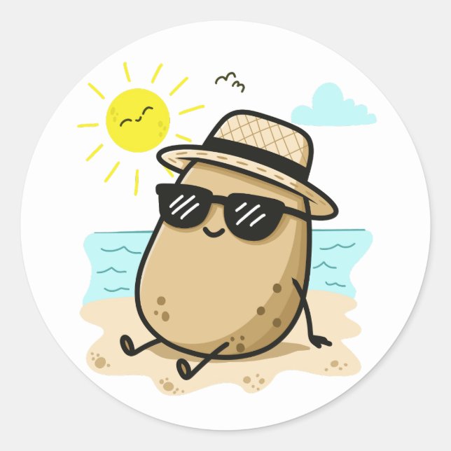 Adesivo Redondo Potato On The Beach Summer Vibes (Frente)