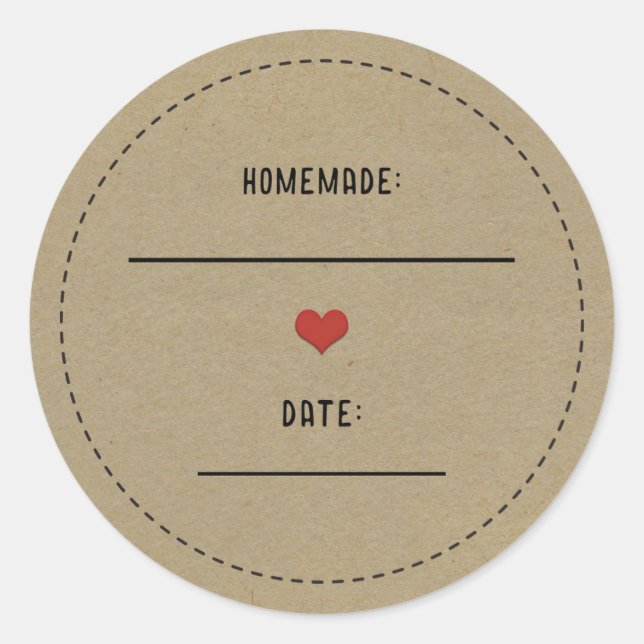 Adesivo Redondo Pote de Conserva Vermelho Coração de Kraft Marrom  (Frente)