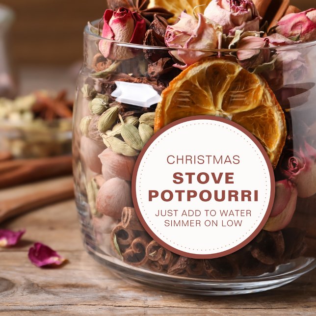 Adesivo Redondo Pote de Potpourri de Natal Rústico para Fogão (Rustic Christmas Stove Potpourri Classic Round Sticker)