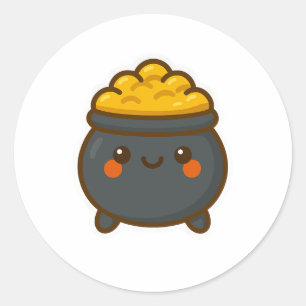 Adesivo Redondo Pote Kawaii do Dourado
