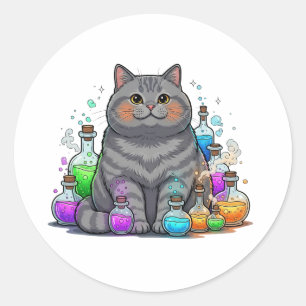Adesivo Redondo Potion Brit - British Shorthair Cat Halloween