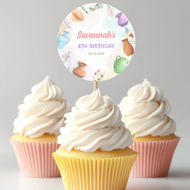 Adesivo Redondo Pottery Painting Birthday (Criador carregado)