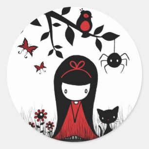 Adesivo Redondo Pouca cabeça vermelha da fita