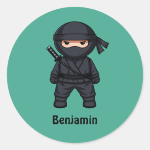 Adesivo Redondo Pouco guerreiro de Ninja no verde