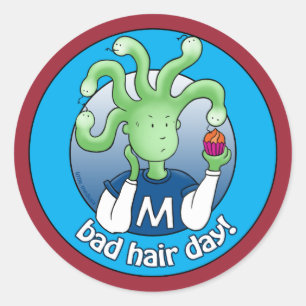 Adesivo Redondo Pouco Medusa, dia mau do cabelo!