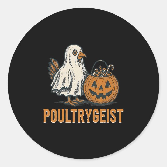 Adesivo Redondo Poultrygeist Chicken Ghost Pumpkin Costume Hallowe (Frente)
