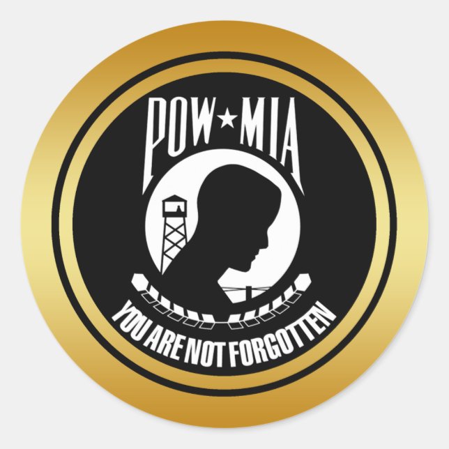 ADESIVO REDONDO POW MIA - IMAGEM DOURADA (Frente)