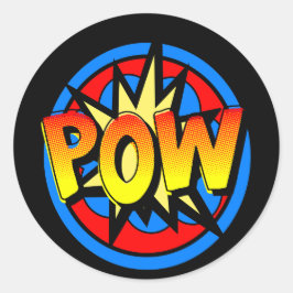 Adesivo Redondo Pow Pop Art Superpower Hero Birthday Stickers