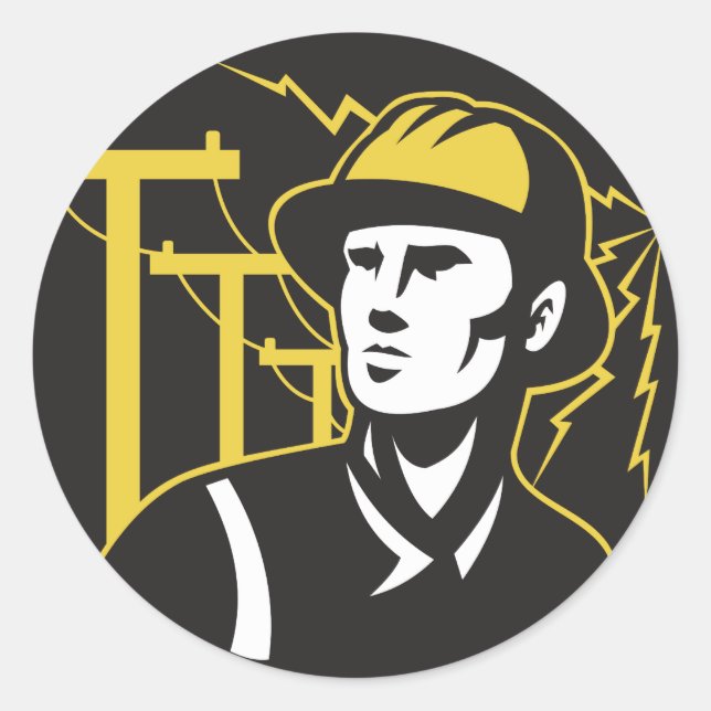 Adesivo Redondo Power Lineman Electronics Worker (Frente)