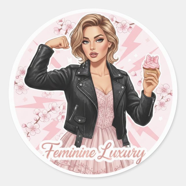 Adesivo Redondo Power & Pink: Feminine Luxury Coquette Sticker (Frente)