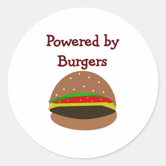 Adesivo Redondo "Powered by Burgers" — presentes engraçados no Ham (Frente)