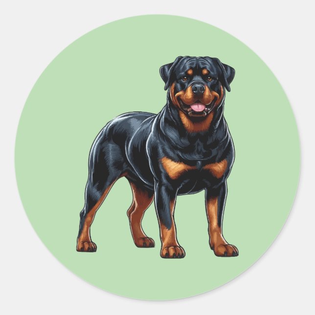 Adesivo Redondo Powerful Rottweiler – Full-Body Dog Sticker (Frente)