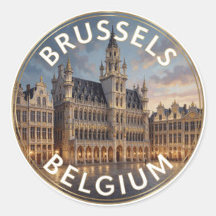 Adesivo Redondo Praça Grande Arquitetura Histórica Bruxelas Bélgic