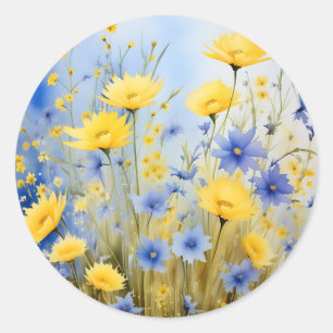 Adesivo Redondo Prado Azul Claro com Flores Selvagens Delicadas