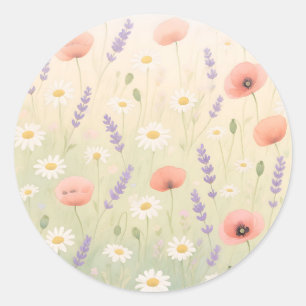 Adesivo Redondo Prado Selvagem Pastel de Flor Silvestre Suave