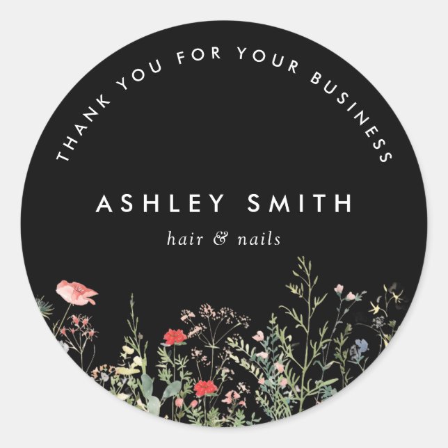 Adesivo Redondo Prados de Flores Selvagens Pretas (Frente)