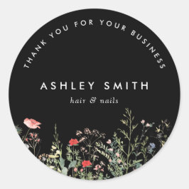 Adesivo Redondo Prados de Flores Selvagens Pretas