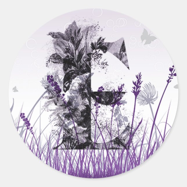 Adesivo Redondo Prados e Alfabetos Flores - Letra E Girl (Frente)