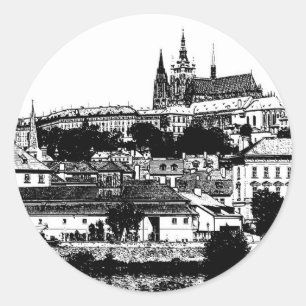 Adesivo Redondo Praga, cidade histórica, castelo - arte checa