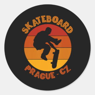Adesivo Redondo Prague República Tcheca Skateboarder Urna Skateboa