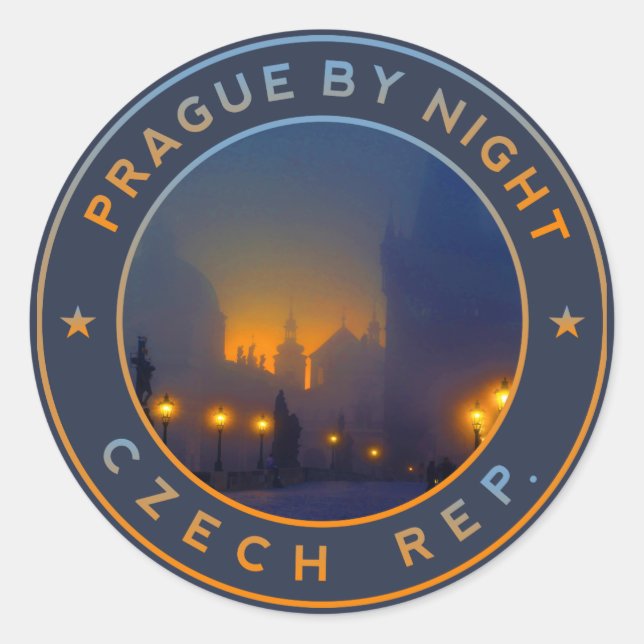 Adesivo Redondo Praha da Noite. República Checa Praga (Frente)