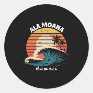 Adesivo Redondo Praia Ala Moana Havaí Mulheres Homens Surfando