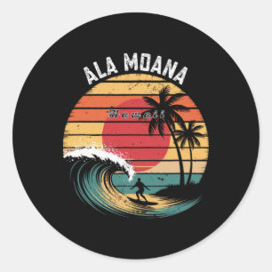 Adesivo Redondo Praia Ala Moana Havaí Surf na Praia