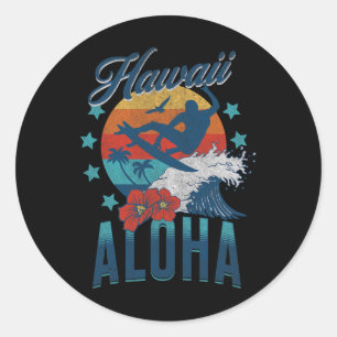 Adesivo Redondo Praia Aloha Havaí Surf Vintage Havaiano Retro