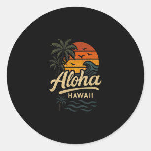 Adesivo Redondo Praia Aloha Havaí Verão Surf 70s Retro