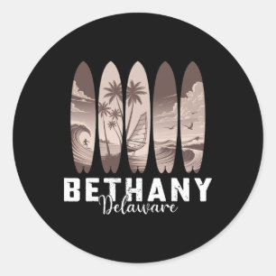 Adesivo Redondo Praia Bethany Delaware Prancha de Surf Homens Mulh
