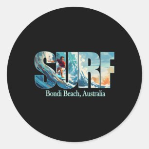 Adesivo Redondo Praia Bondi, Austrália Praia Surf Meninas Mulheres