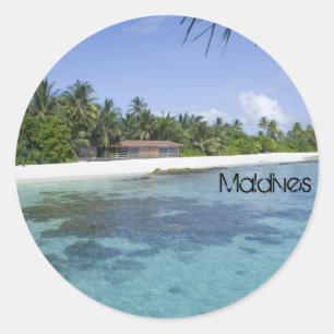 Adesivo Redondo Praia bonita em maldives