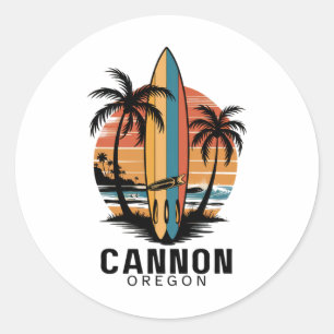 Adesivo Redondo Praia Cannon Oregon Surfe Surfista