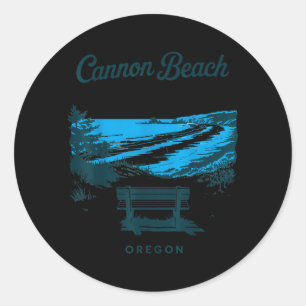 Adesivo Redondo Praia Cannon Oregon Vista Cênica de Viagem Vintage