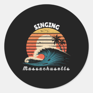 Adesivo Redondo Praia Cantante Machusetts Mulheres Homens Surfando