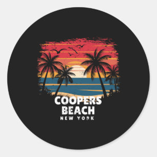 Adesivo Redondo Praia Coopers Nova York Surfista Árvore Palmeira L