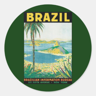 Adesivo Redondo Praia Costeira do Brasil Viagens vintage do Rio de