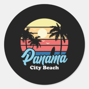 Adesivo Redondo Praia da Cidade do Panamá Surfista Surfando Lembra