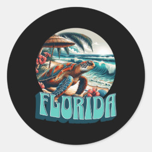 Adesivo Redondo Praia da Flórida Surf Surfing Oceano Vintage EUA F