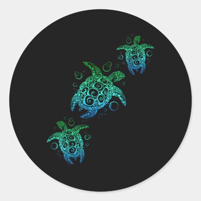 Adesivo Redondo Praia das Tartarugas do Mar Honu do Havaí (Frente)