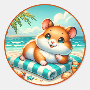 Adesivo Redondo Praia de amantes de hamster de Summer