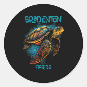 Adesivo Redondo Praia de Bradenton Flórida Fl Retro Vintage Tartar