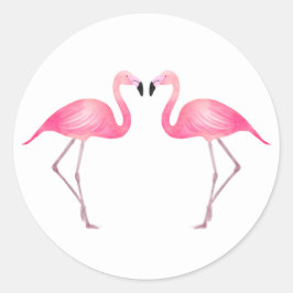 Adesivo Redondo Praia de Casamento de Verão de Flamingos Rosa Trop