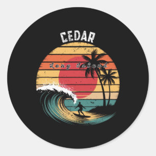 Adesivo Redondo Praia de Cedar Beach Long Island Surf